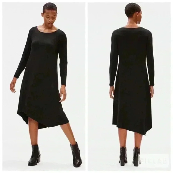 Eileen Fisher Asymmetrical Black Basic Dress - Picture 1 of 8